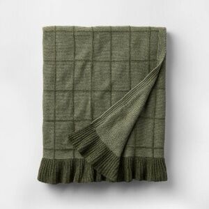Threshold Studio McGee Windowpane Plaid with Ruffle Throw Blanket Green